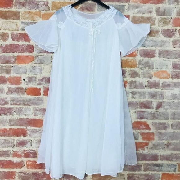 Night gown Victorian Lace Vtg Double Layer Robe - Picture 1 of 7